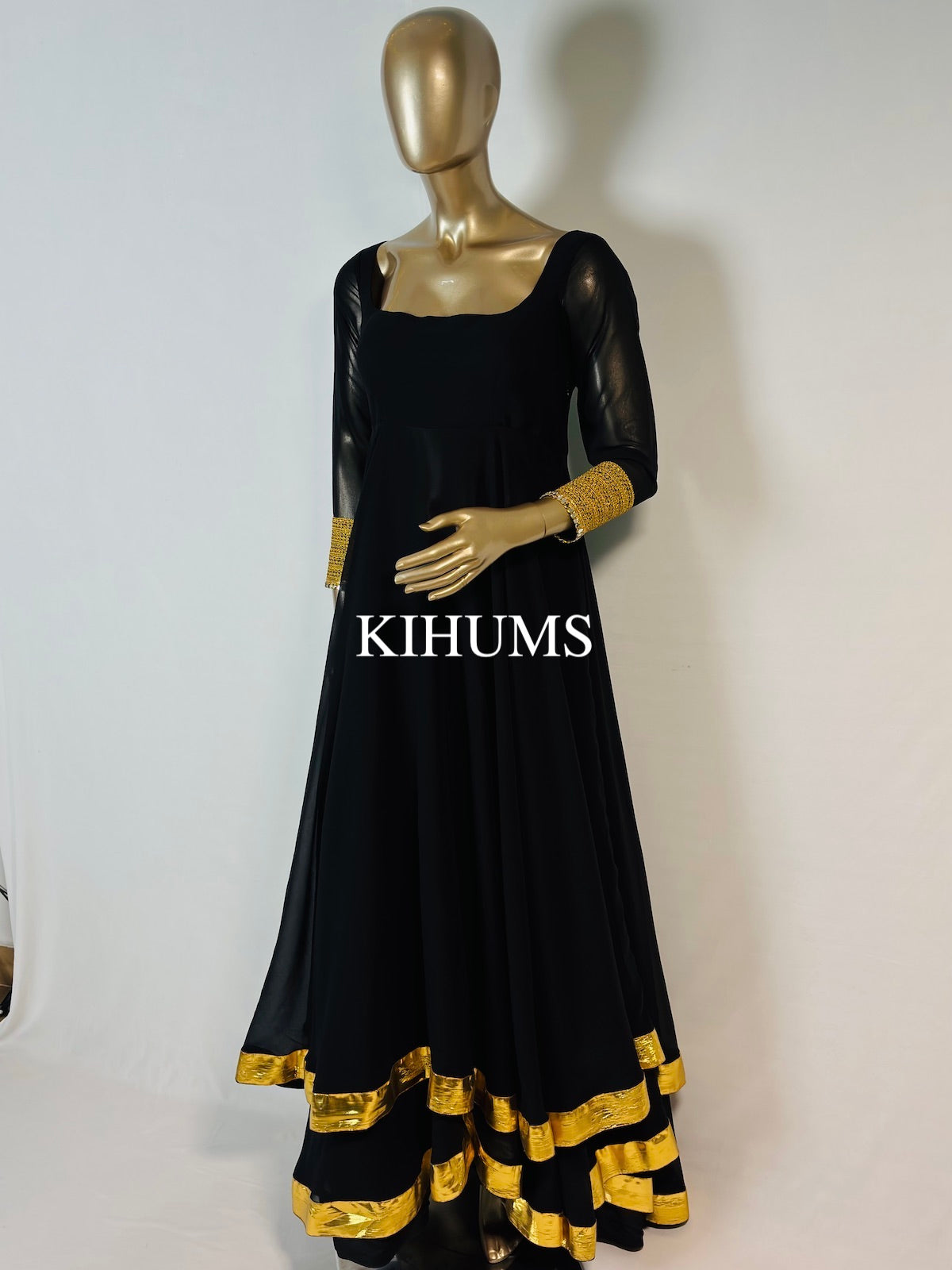 SAHEEBA Black Anarkali Double Layer Long Three Piece Dress