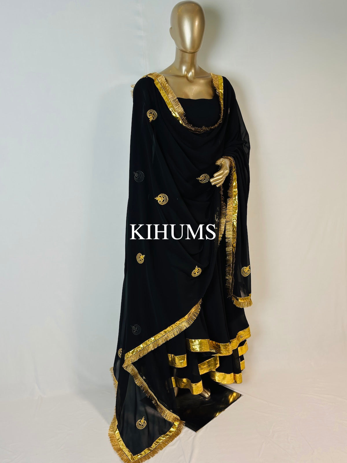 SAHEEBA Black Anarkali Double Layer Long Three Piece Dress