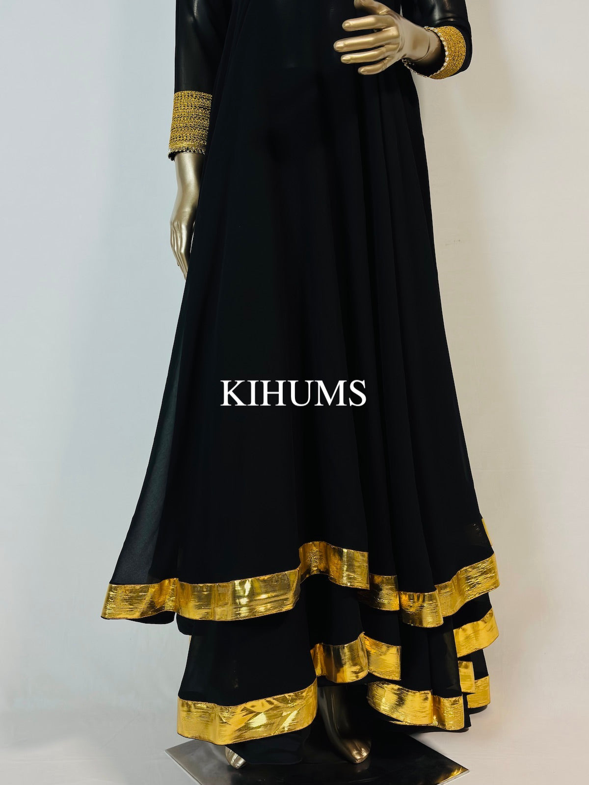 SAHEEBA Black Anarkali Double Layer Long Three Piece Dress