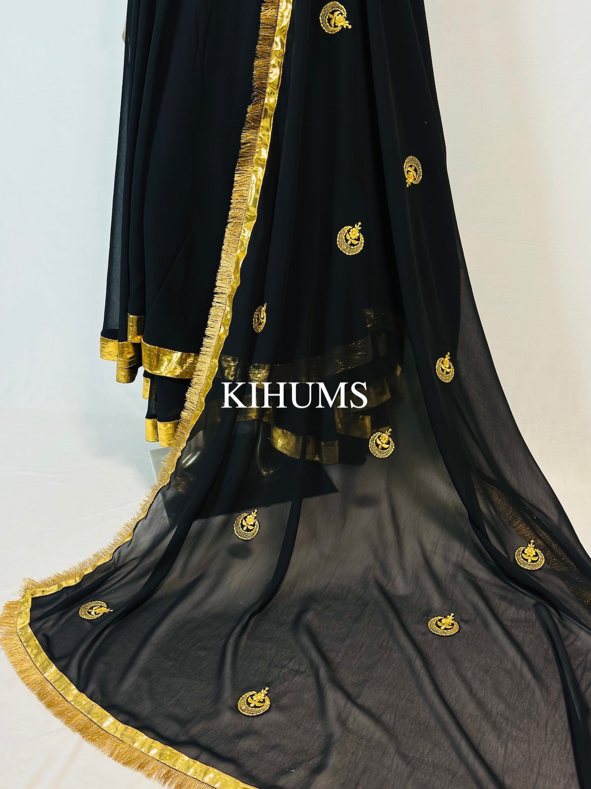 SAHEEBA Black Anarkali Double Layer Long Three Piece Dress