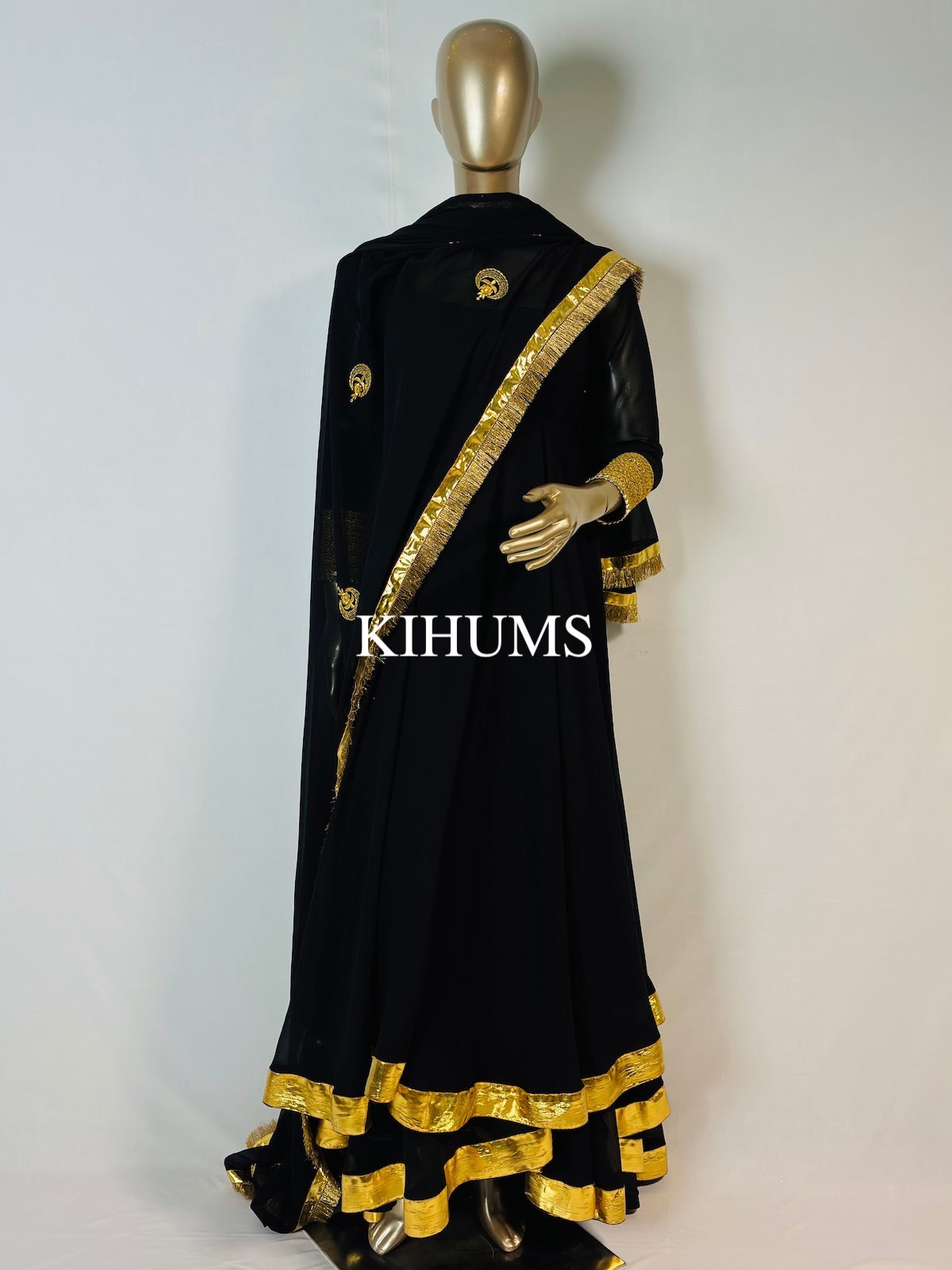 SAHEEBA Black Anarkali Double Layer Long Three Piece Dress