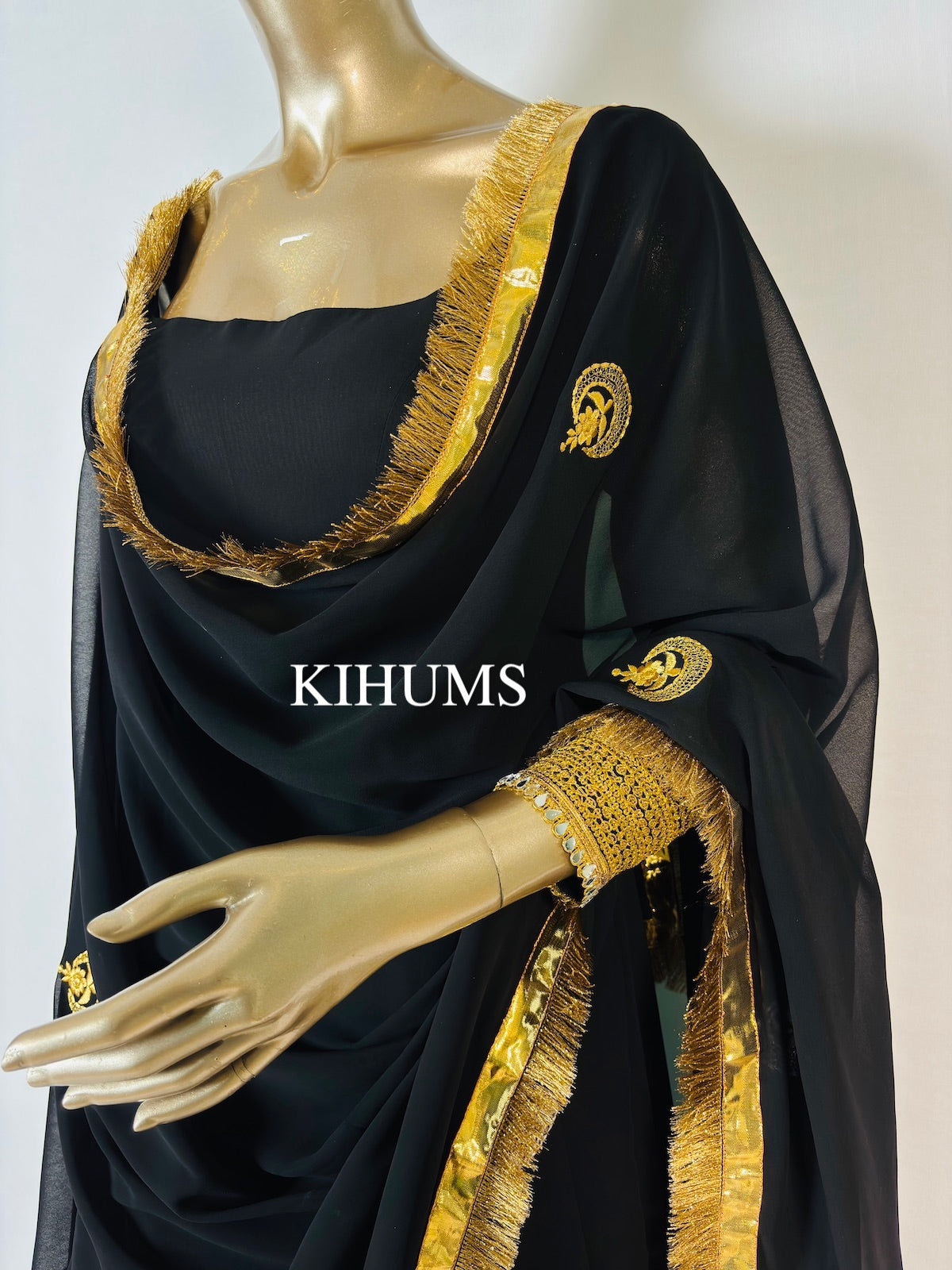 SAHEEBA Black Anarkali Double Layer Long Three Piece Dress