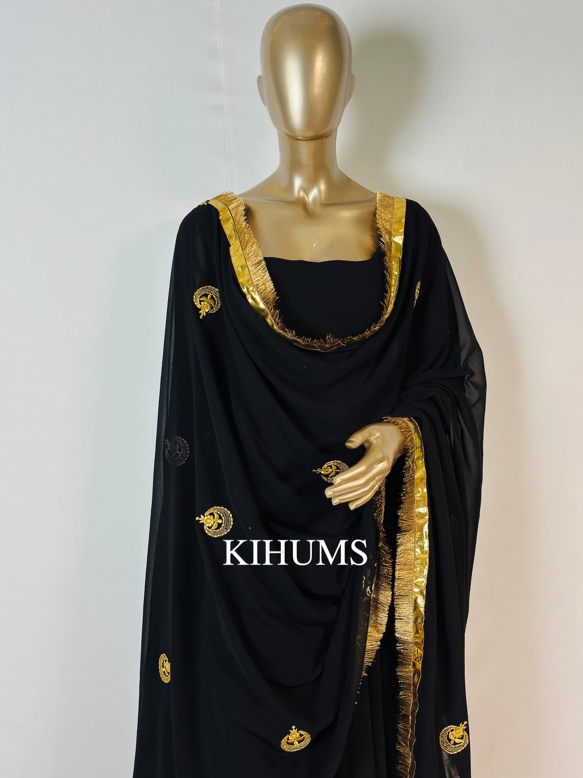 SAHEEBA Black Anarkali Double Layer Long Three Piece Dress