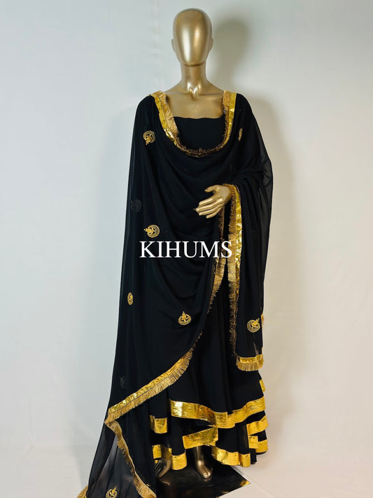 SAHEEBA Black Anarkali Double Layer Long Three Piece Dress