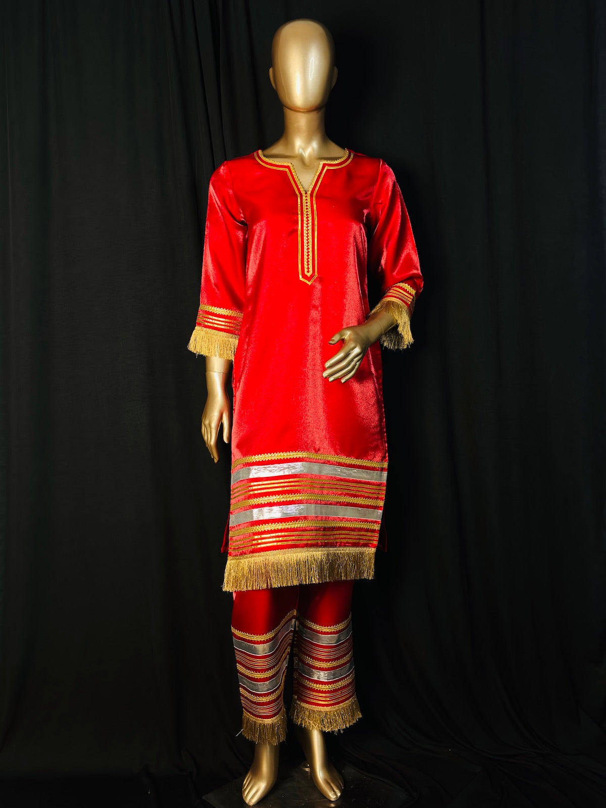 SUNEHRI Red Gota Work Kurta with Pants