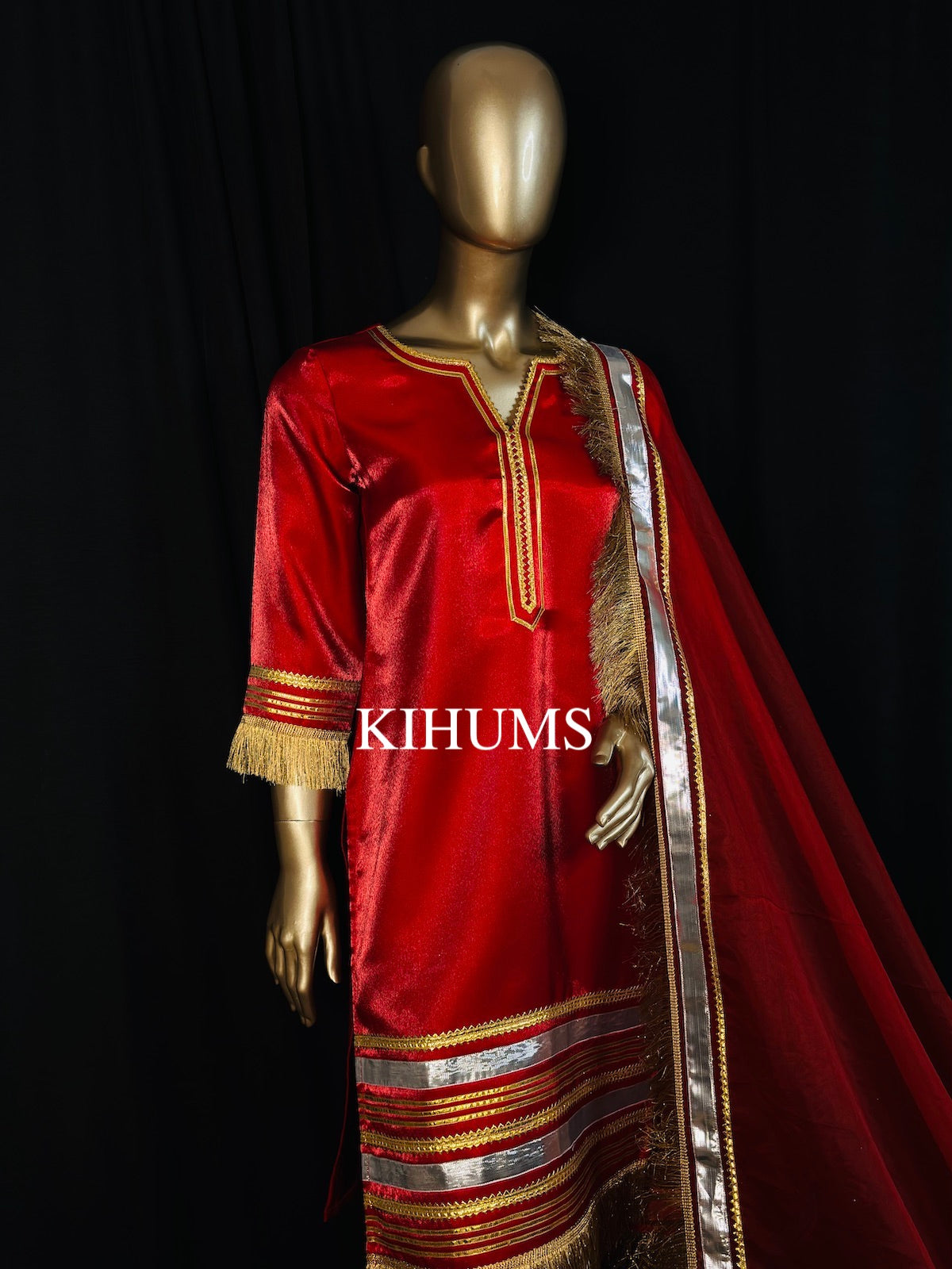 SUNEHRI Red Gota Work Kurta with Pants