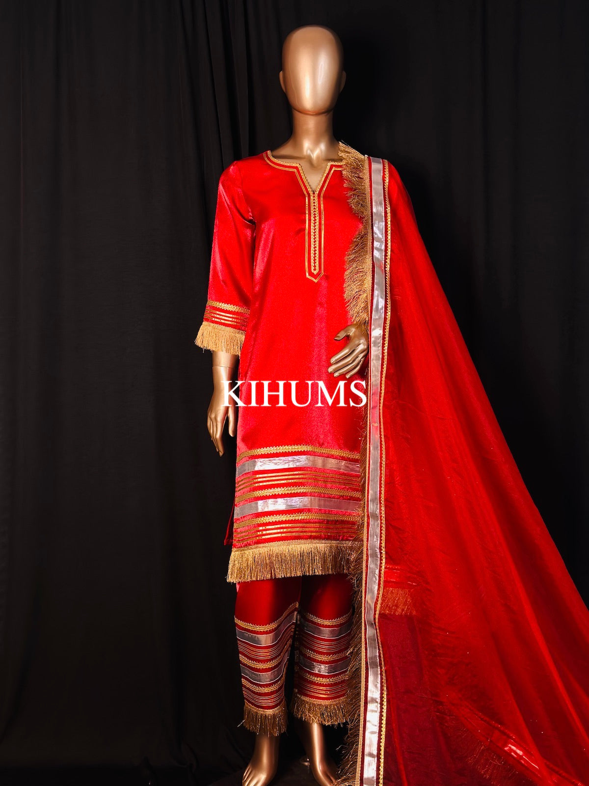 SUNEHRI Red Gota Work Kurta with Pants