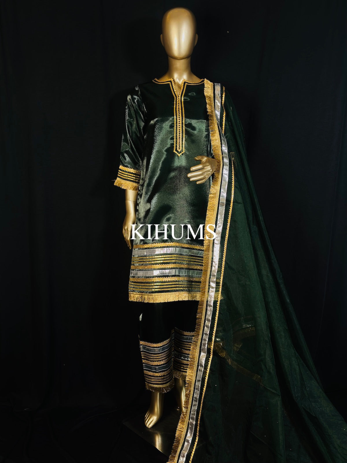 SUNEHRI Green Gota Work Kurta with Pants