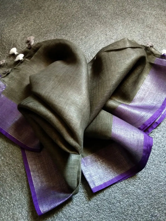 Copy of LINEN DUPATTA: Ash Grey Linen Dupatta with Silver Zari and with Tassels | KIHUMS Dupatta kihums clothing