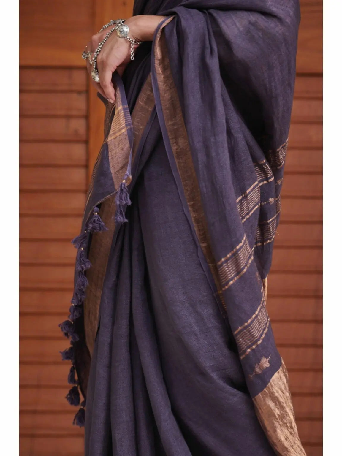 Brinjal Shade Handmade Pure Linen Saree | KIHUMS Saree kihums clothing