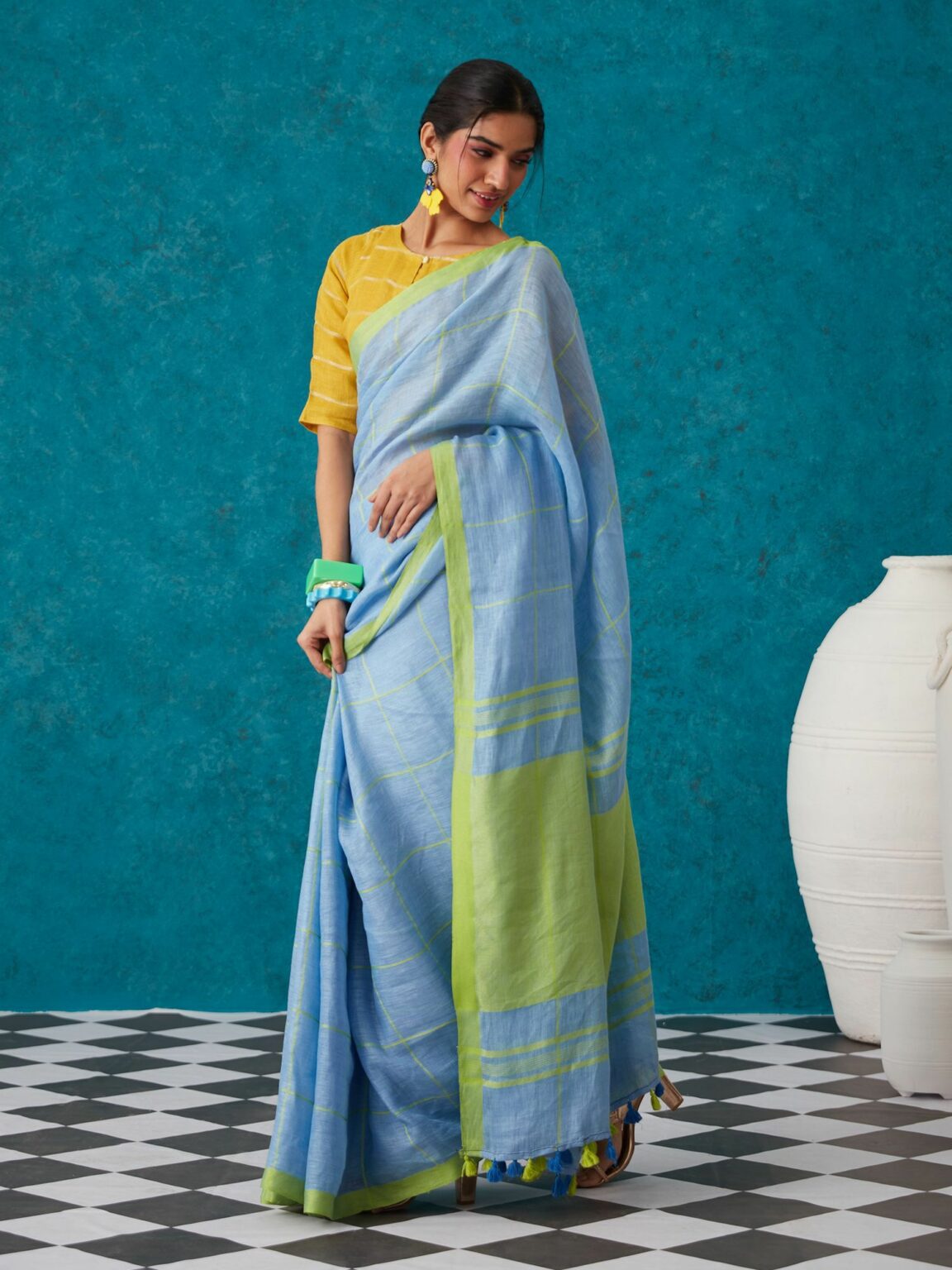 Blue shade Handmade Pure Linen Saree | KIHUMS Saree