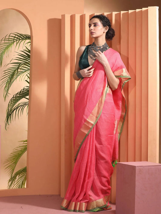 Pink Shade Handmade Pure Linen Saree | KIHUMS Saree