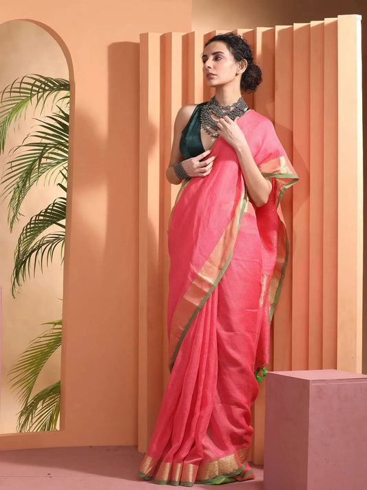 Pink Shade Handmade Pure Linen Saree | KIHUMS Saree kihums clothing