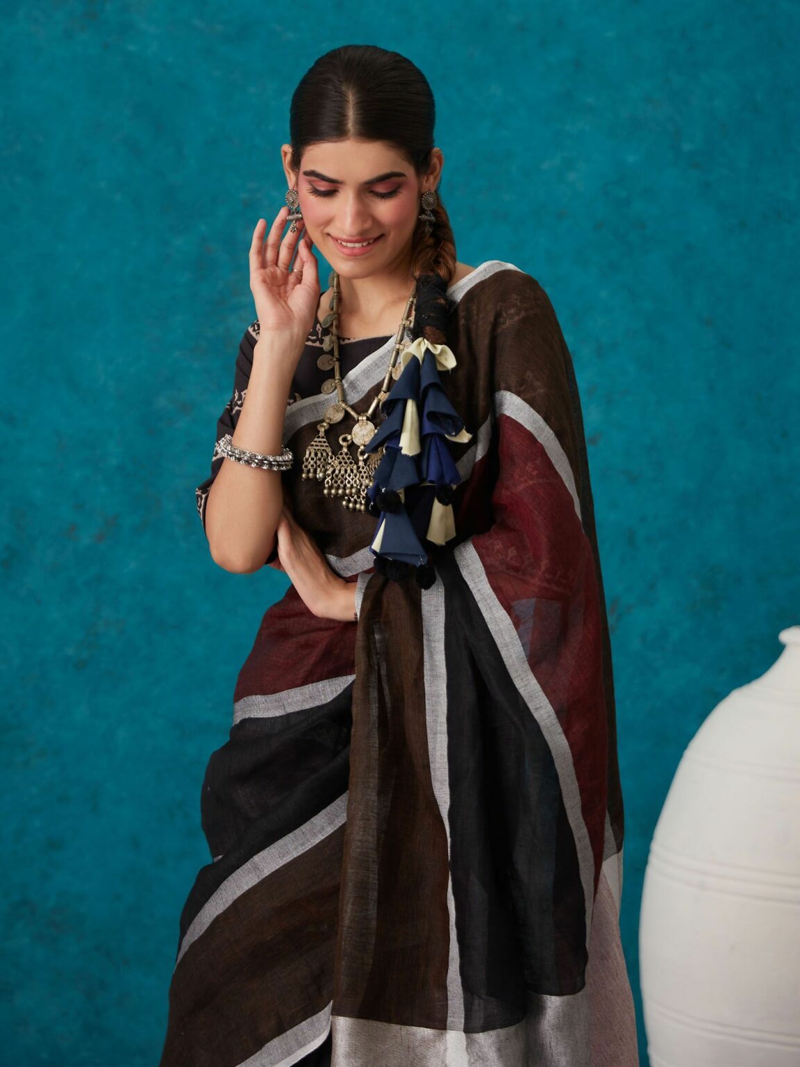 Multishade Handmade Pure Linen Saree | KIHUMS Saree