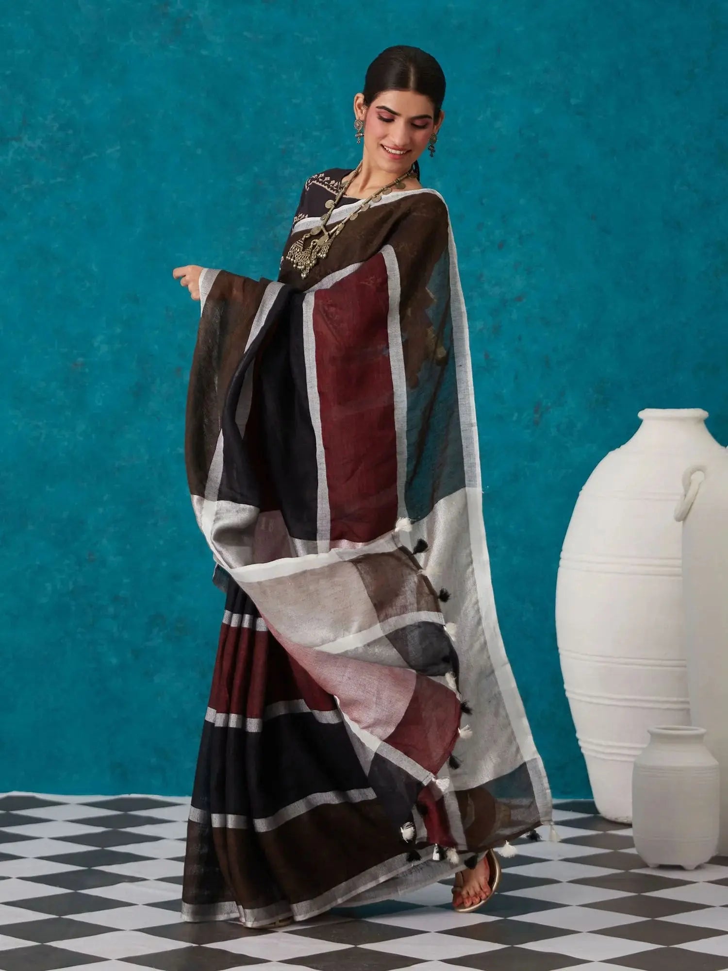 Multishade Handmade Pure Linen Saree | KIHUMS Saree kihums clothing