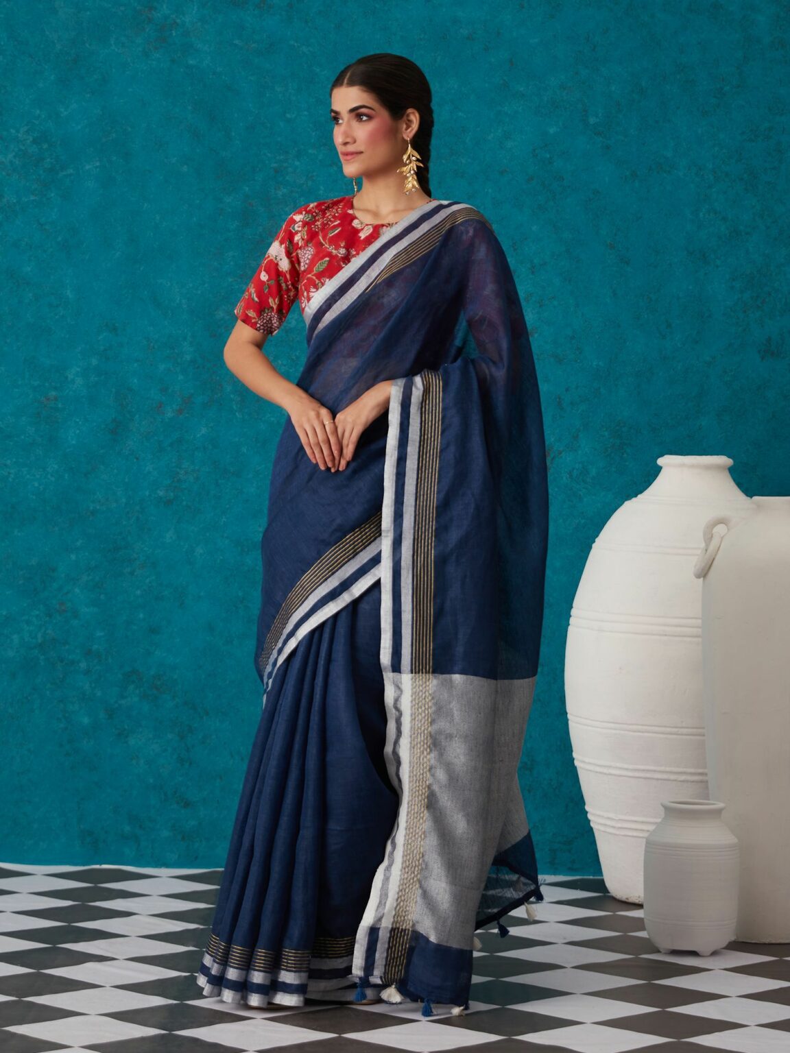 Blue Shade Handmade Pure Linen Saree | KIHUMS Saree