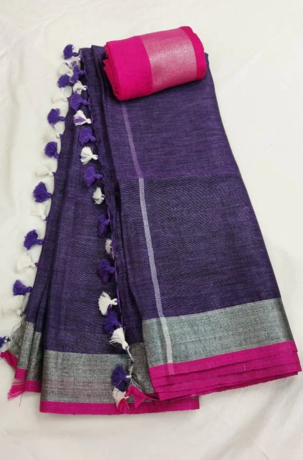 Purple  Handmade Pure Linen Saree | KIHUMS Saree