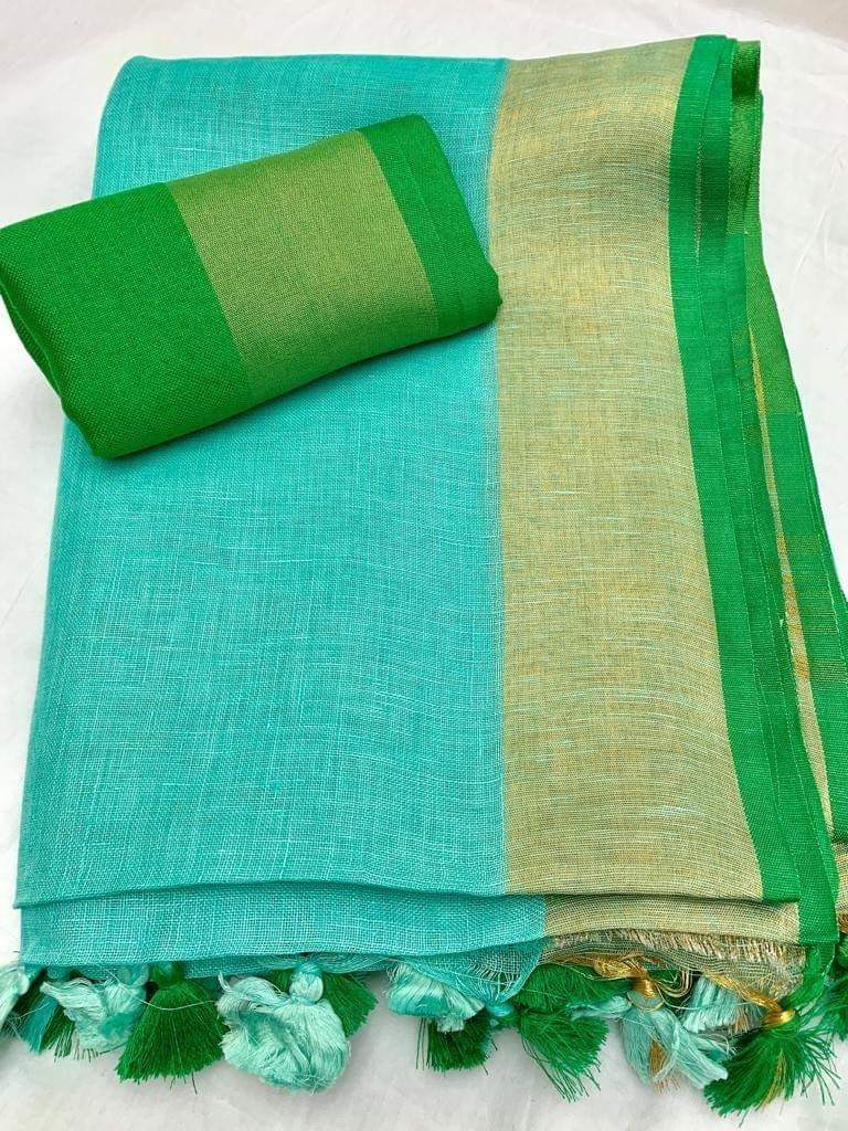 Blue Shade Handmade Pure Linen Saree | KIHUMS Saree kihums clothing