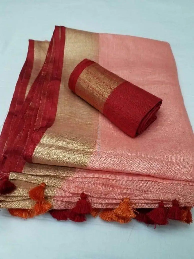 Peach shade Handmade Pure Linen Saree | KIHUMS Saree kihums clothing