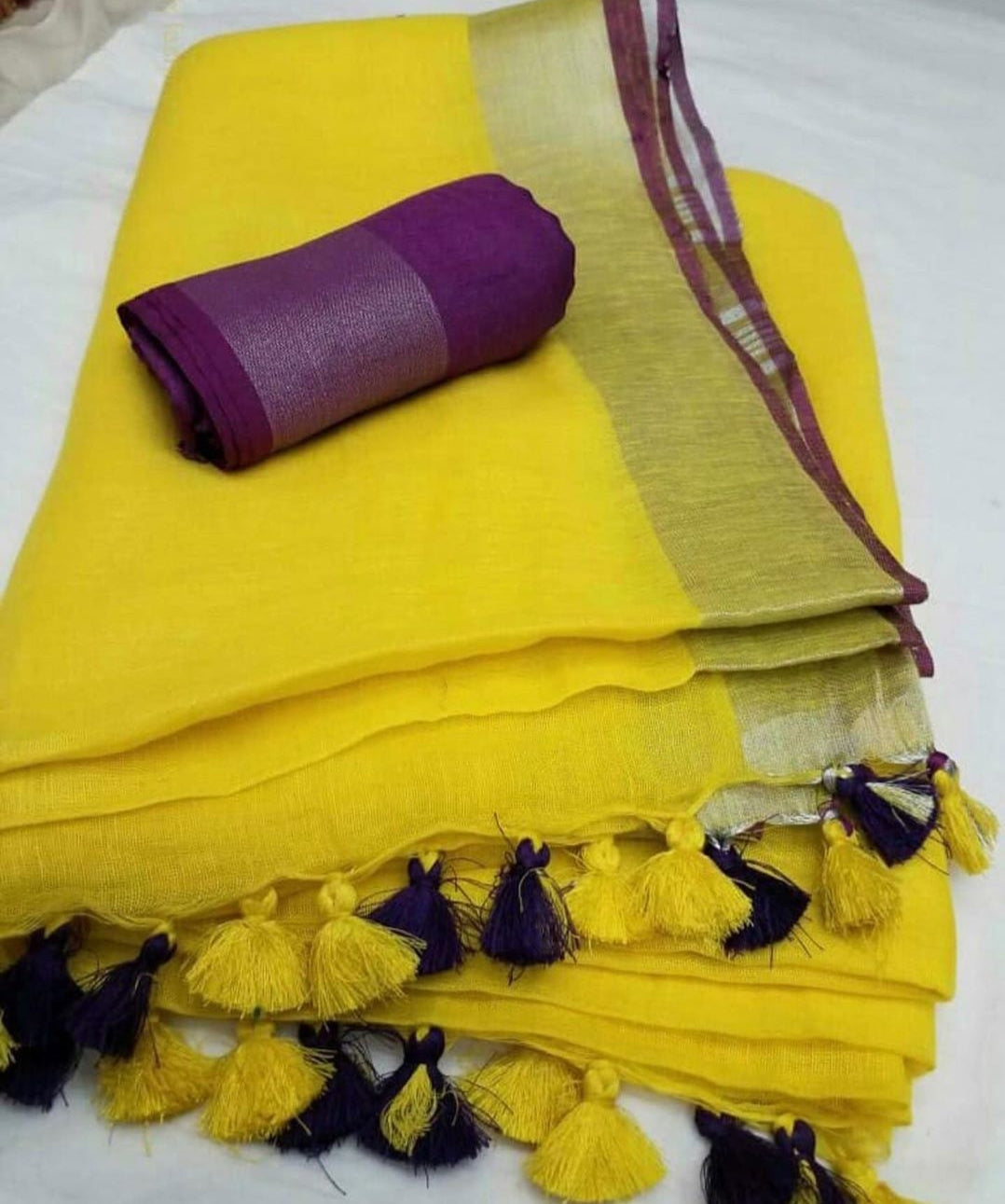 Yellow Shade Handmade Pure Linen Saree | KIHUMS Saree