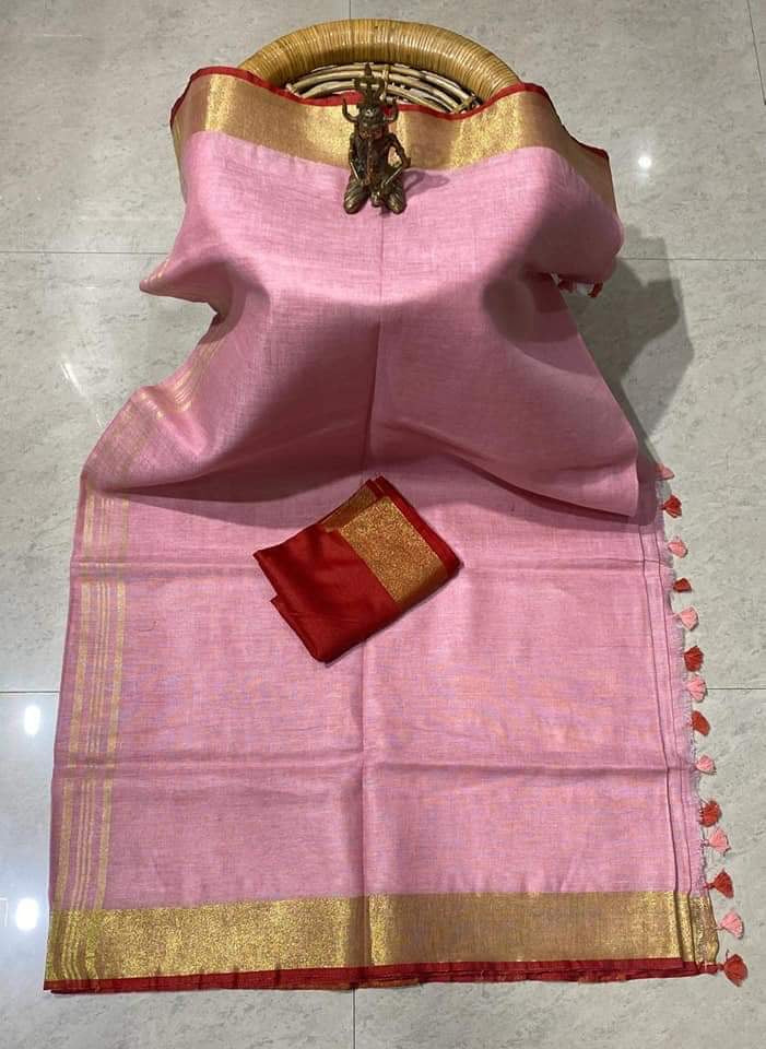 Pink Shade Handmade Pure Linen Saree | KIHUMS Saree