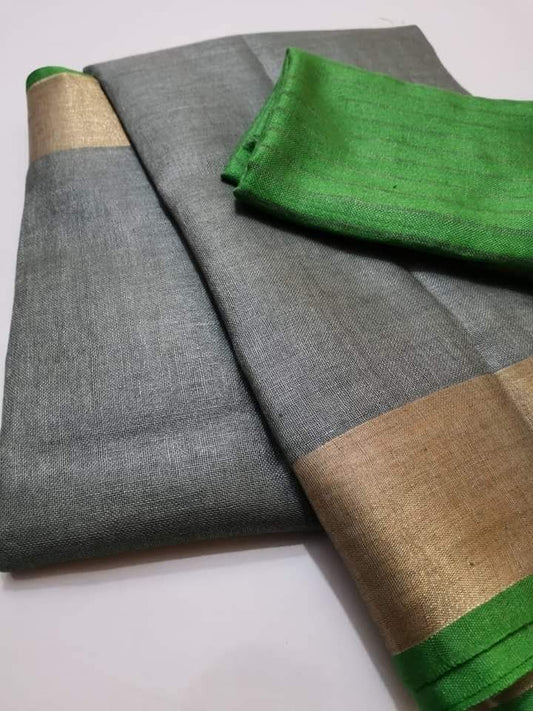 Grey shade Handmade Pure Linen Saree | KIHUMS Saree