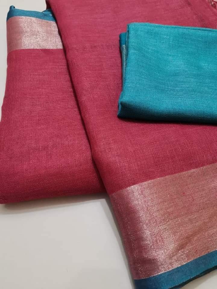 Pink shade Handmade Pure Linen Saree | KIHUMS Saree