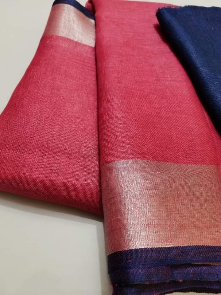 Tomato shade Handmade Pure Linen Saree | KIHUMS Saree