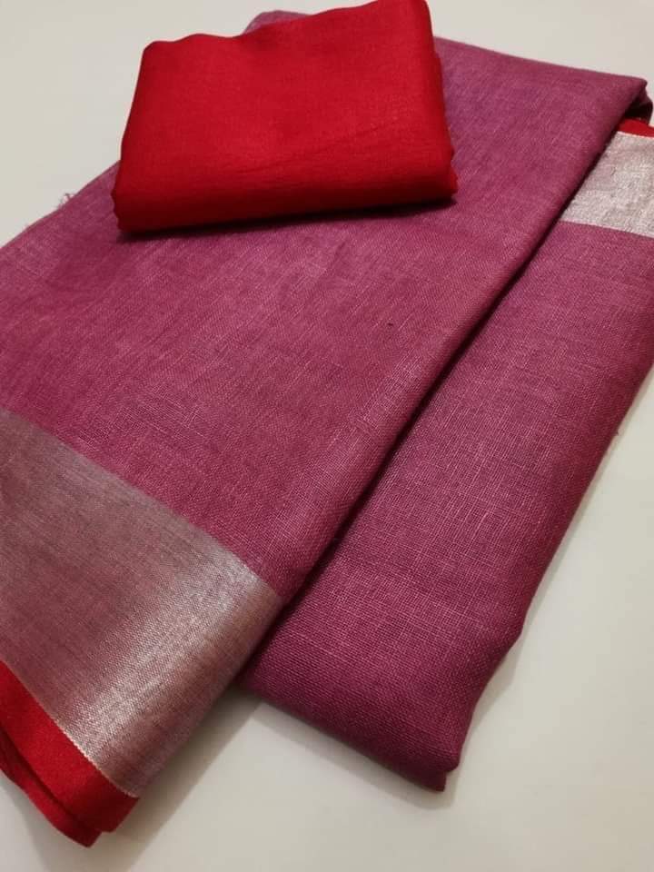 Brick Pink shade Handmade Pure Linen Saree | KIHUMS Saree