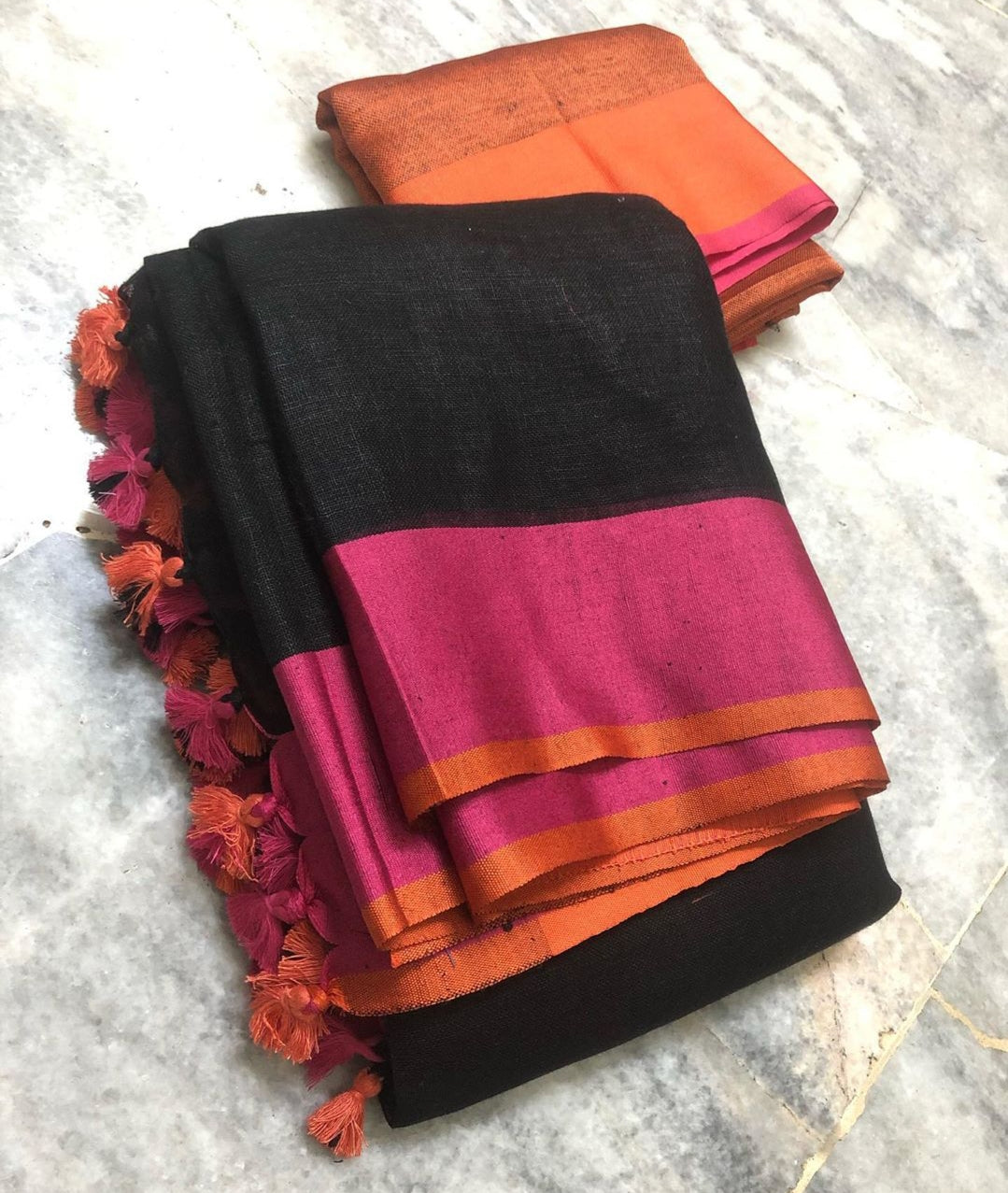 Black shade Handmade Pure Linen Saree | KIHUMS Saree