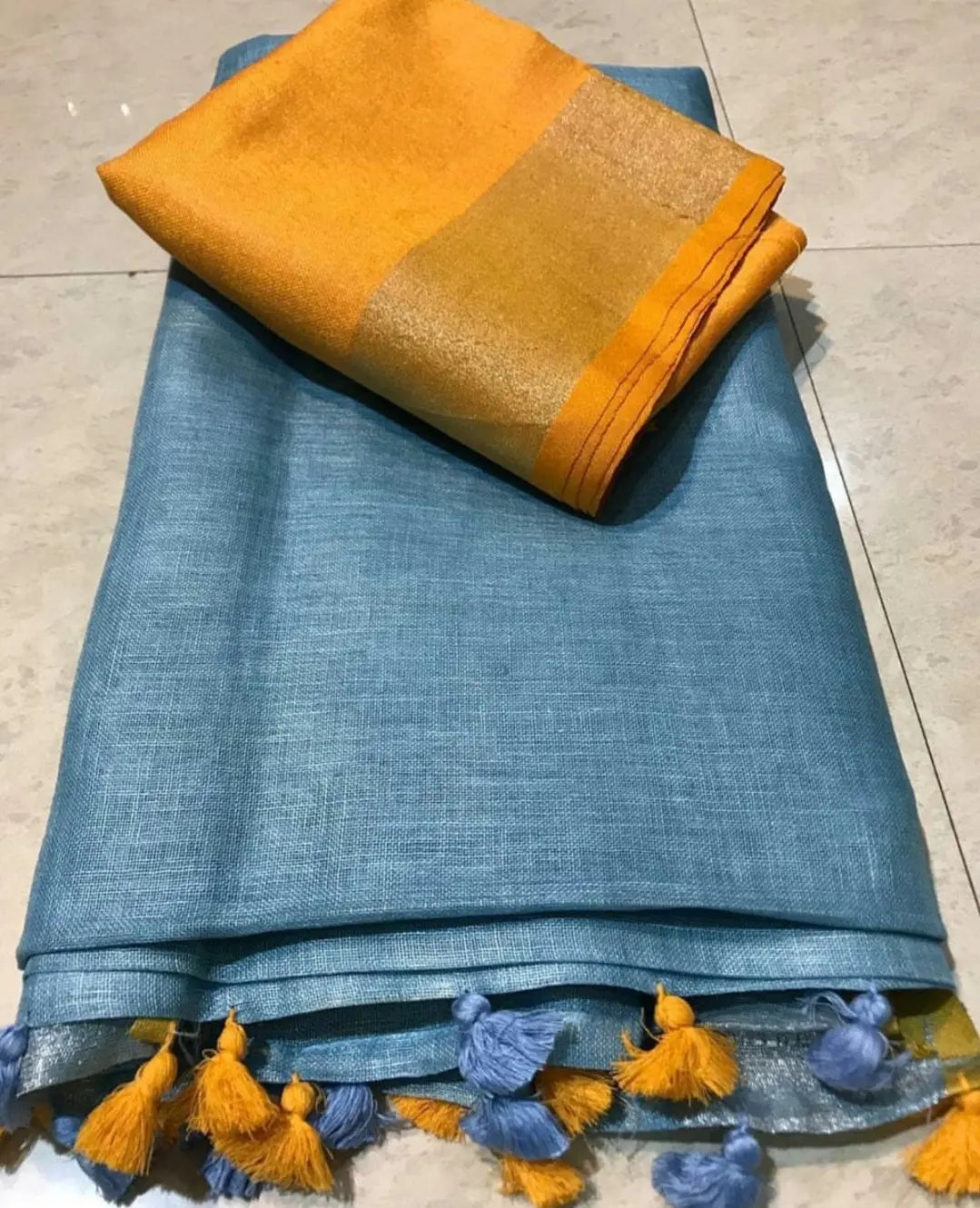 Blue shade Handmade Pure Linen Saree | KIHUMS Saree kihums clothing