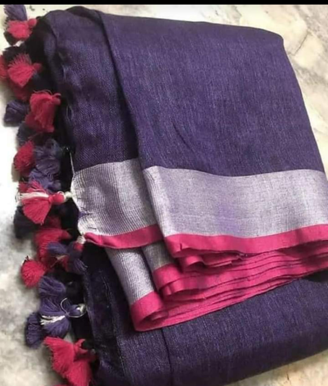 Dark Purple shade Handmade Pure Linen Saree | KIHUMS Saree