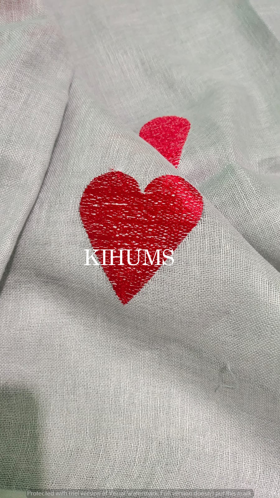 Ash grey Handwoven Linen Saree with Heart Embroidery Work | KIHUMS Saree