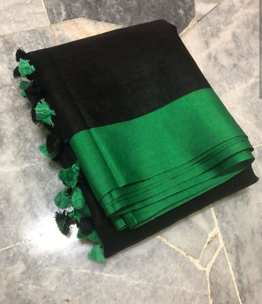 Black Shade Handmade Pure Linen Saree | KIHUMS Saree