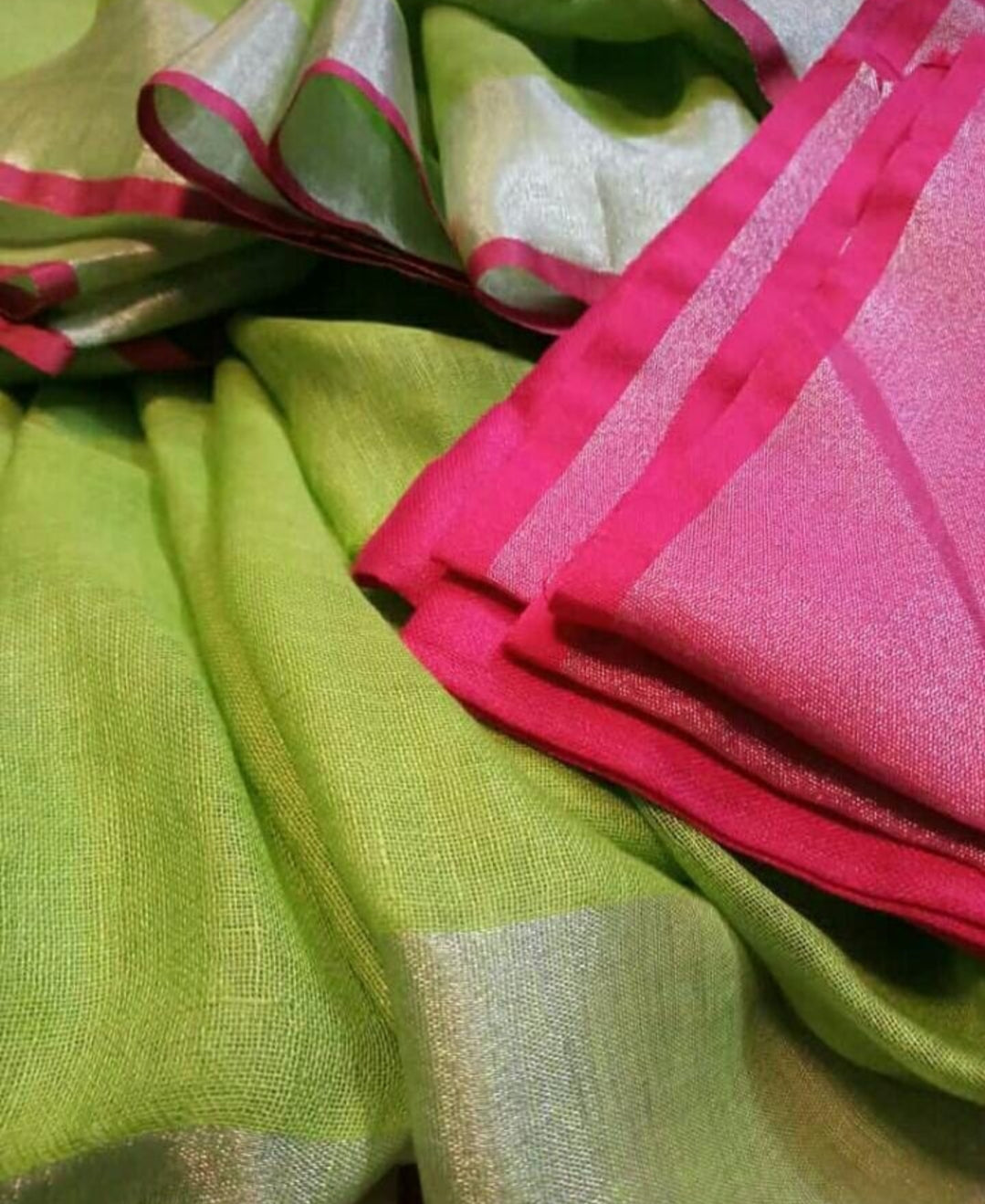 Green Shade Handmade Pure Linen Saree | KIHUMS Saree