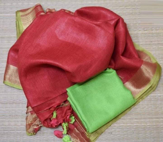 Red Shade Handmade Pure Linen Saree | KIHUMS Saree
