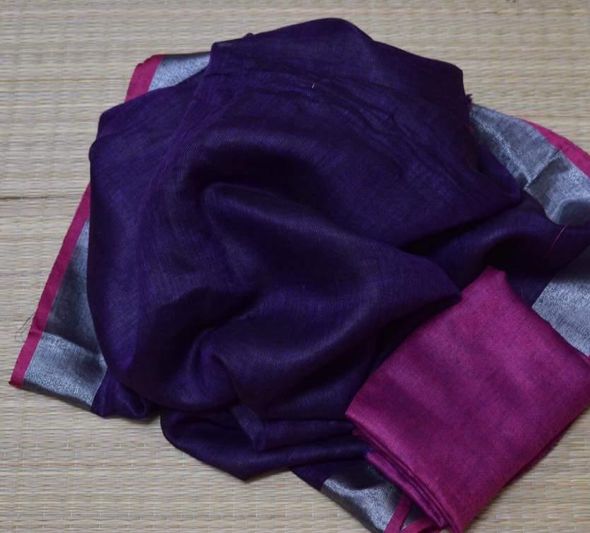 Dark Purple Shade Handmade Pure Linen Saree | KIHUMS Saree