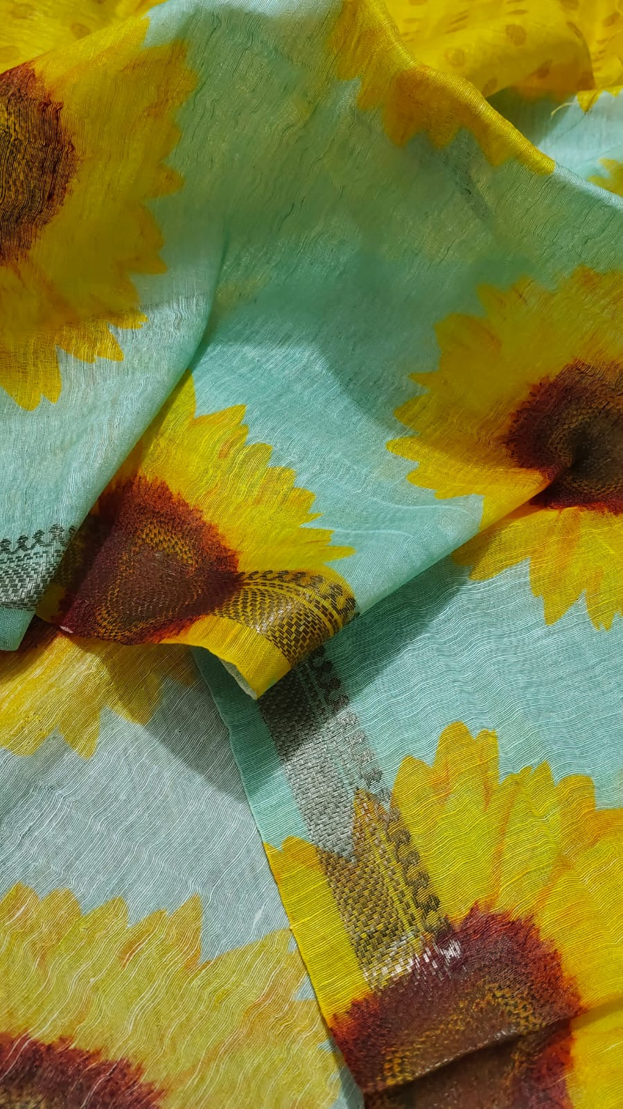 Powder Blue Shade Floral Printed Silk Linen Saree | KIHUMS Saree