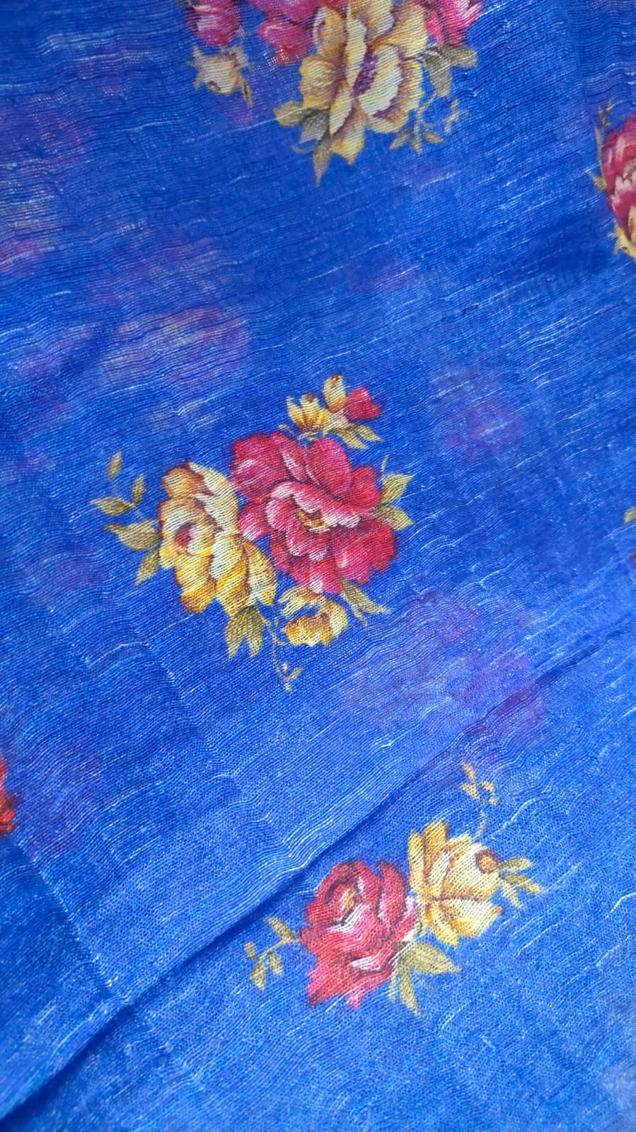 Blue Shade Floral Printed Silk Linen Saree | KIHUMS Saree