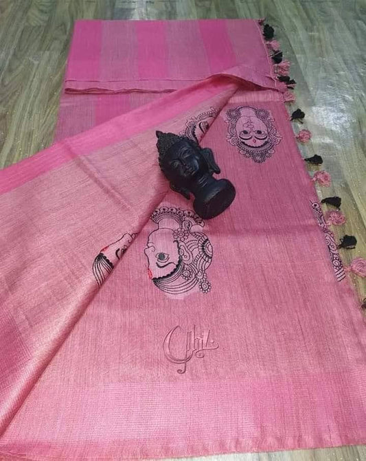 Pink Shade Handmade Cotton Baswada Saree | Embroidery work | KIHUMS Saree