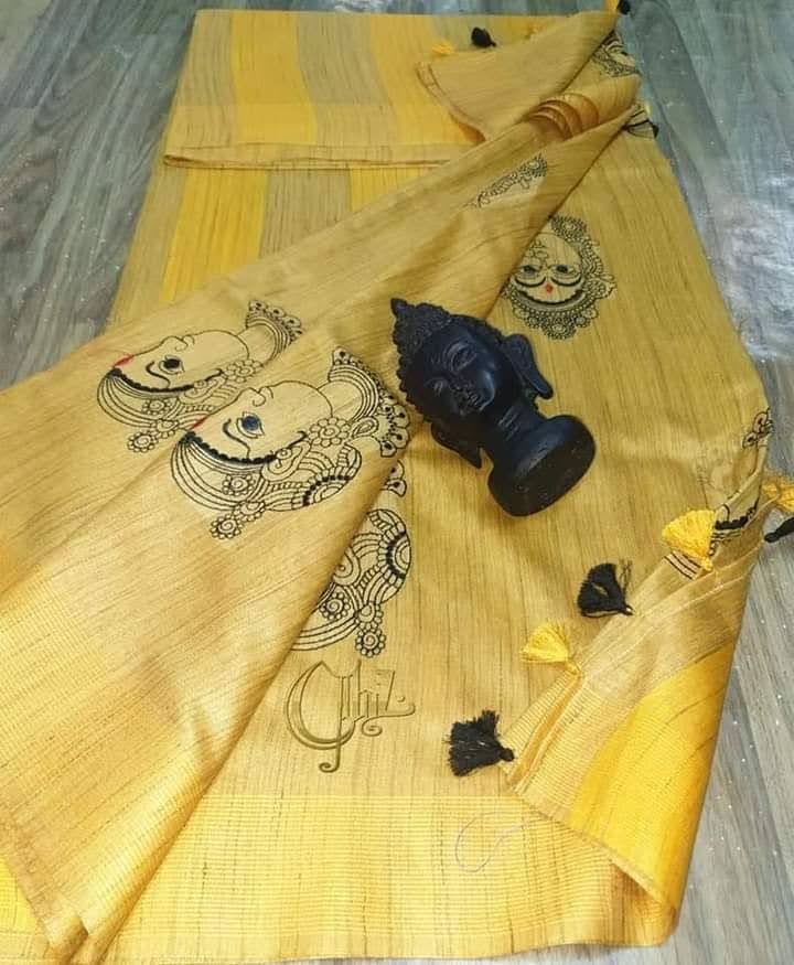 Yellow Shade Handmade Cotton Baswada Saree | Embroidery work | KIHUMS Saree