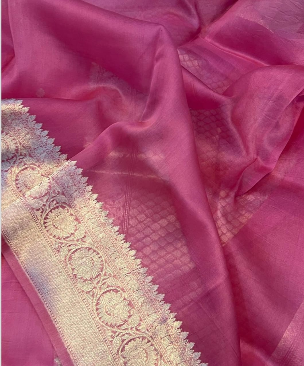 Magenta Pink Shade Organza Silk Saree |Zari motifs & Zari Meenakari Border | KIHUMS Saree