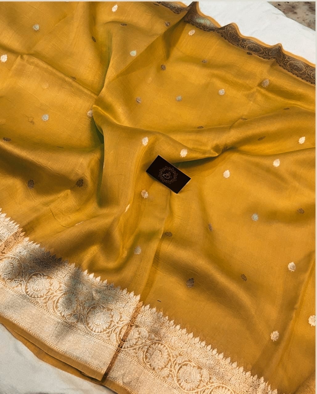 Mustard Yellow Organza Silk Saree |Zari motifs & Zari Meenakari Border | KIHUMS Saree