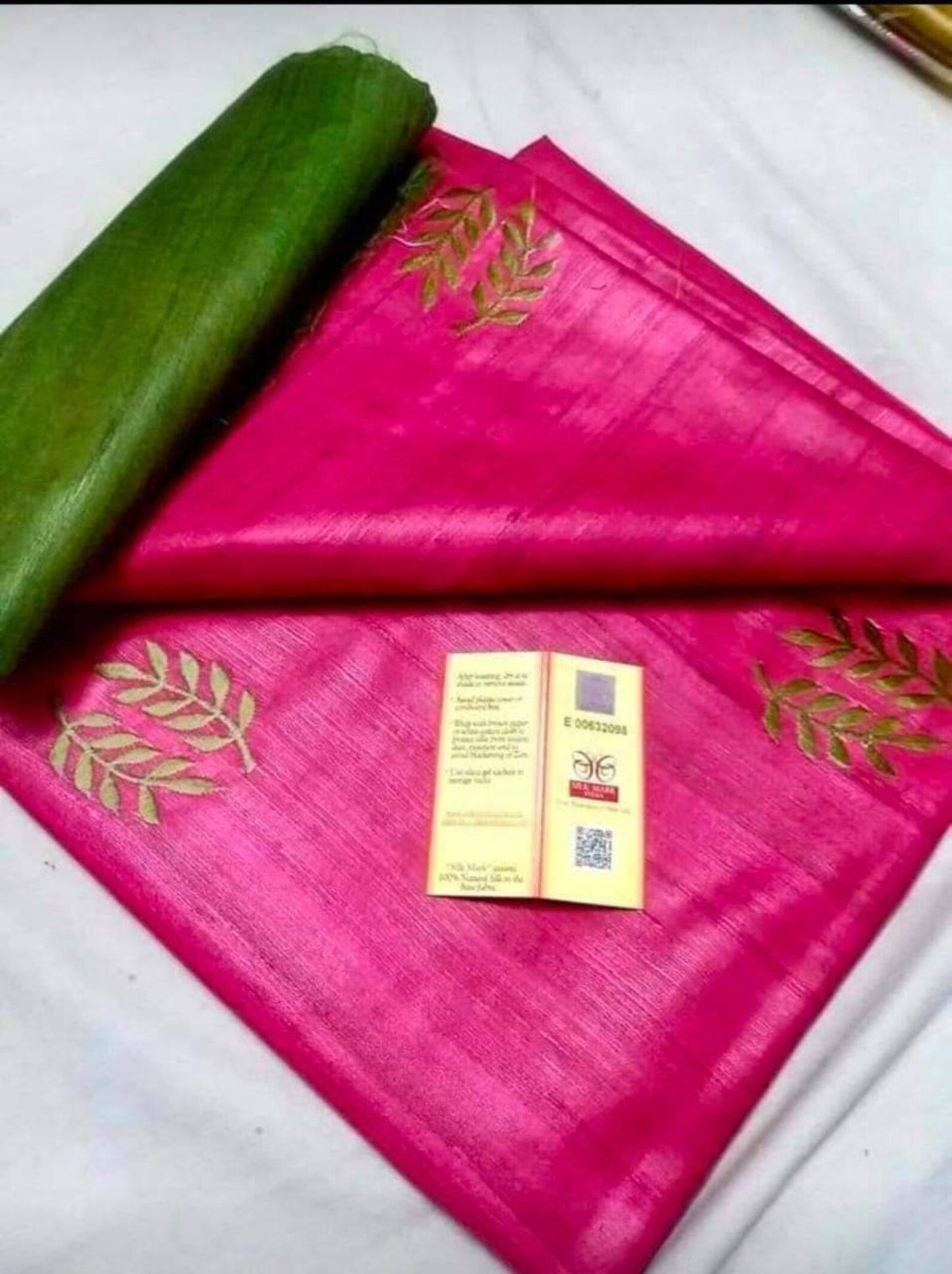 Hot Pink Shade Handwoven Tussar Silk Saree | Embroidery work | KIHUMS Saree