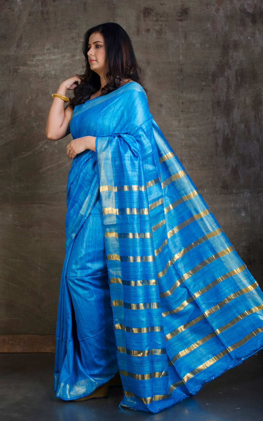 Blue Handwoven Tussar Silk Saree | KIHUMS Saree