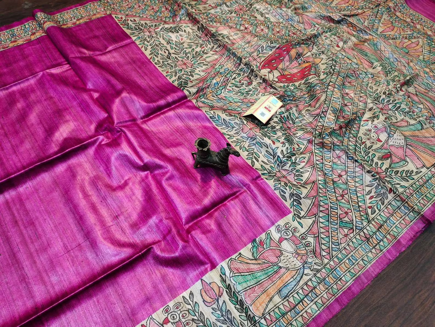Pink shade Handwoven Tussar Silk Saree |Handpainted work | KIHUMS Saree