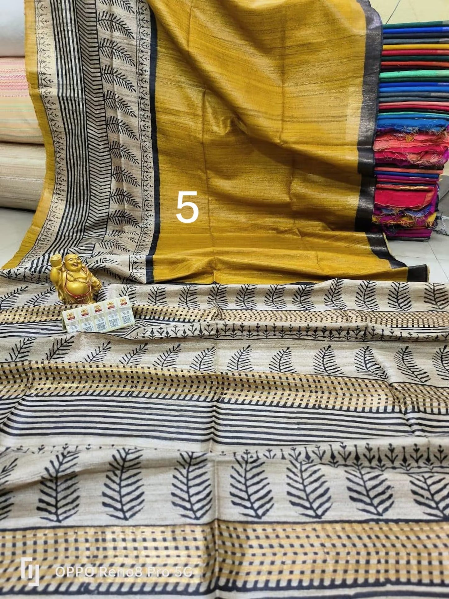Yellow shade Handwoven Tussar Silk Saree |Printed Madhubani work | KIHUMS Saree