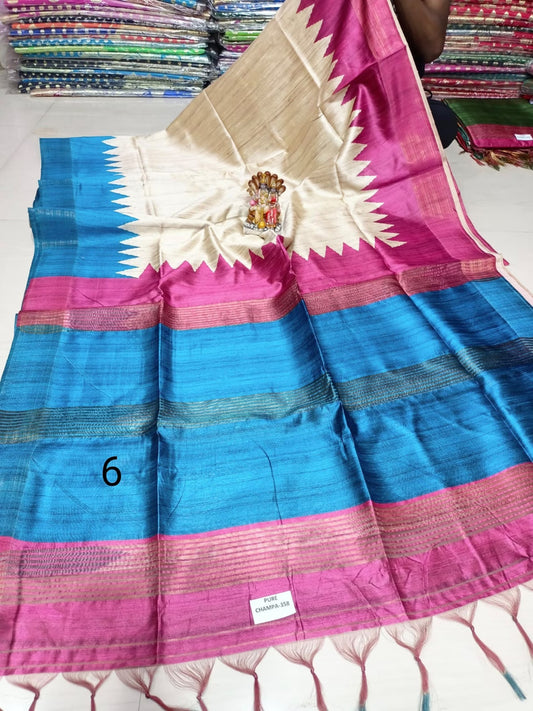 Handwoven Tussar Silk Saree |Printed Madhubani work | KIHUMS Saree