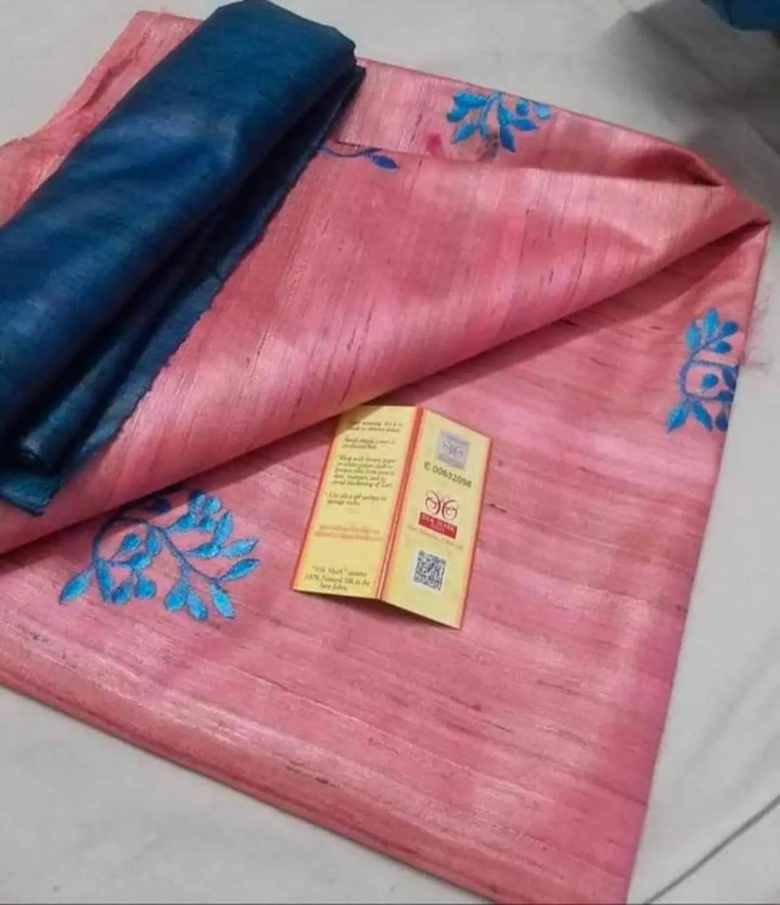 Salmon Shade Yellow shade Handwoven Tussar Silk Saree | Embroidery work | KIHUMS Saree kihums clothing