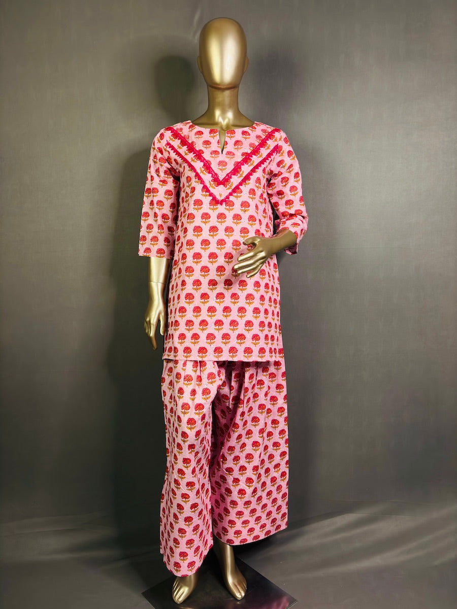 DEFNE Cotton Hakoba Floral Printed Kurta Set for women | Summer Kurta set